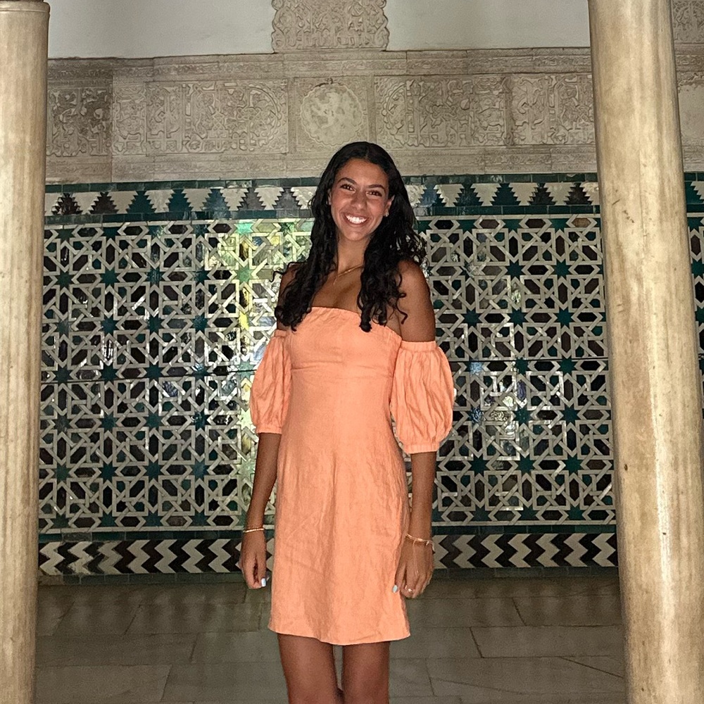 orange puff sleeve dress